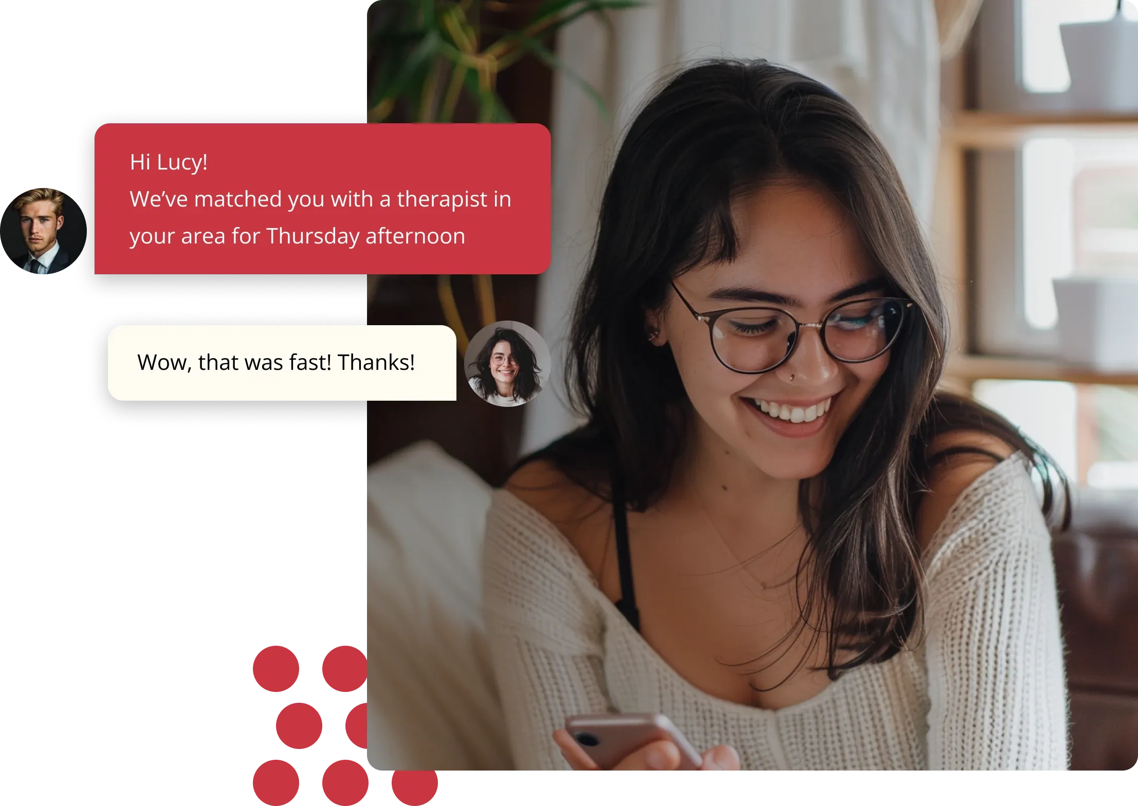 woman smiling at phone